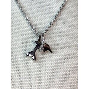 Silver Cubic Zirconia Dolphin Pendant Necklace